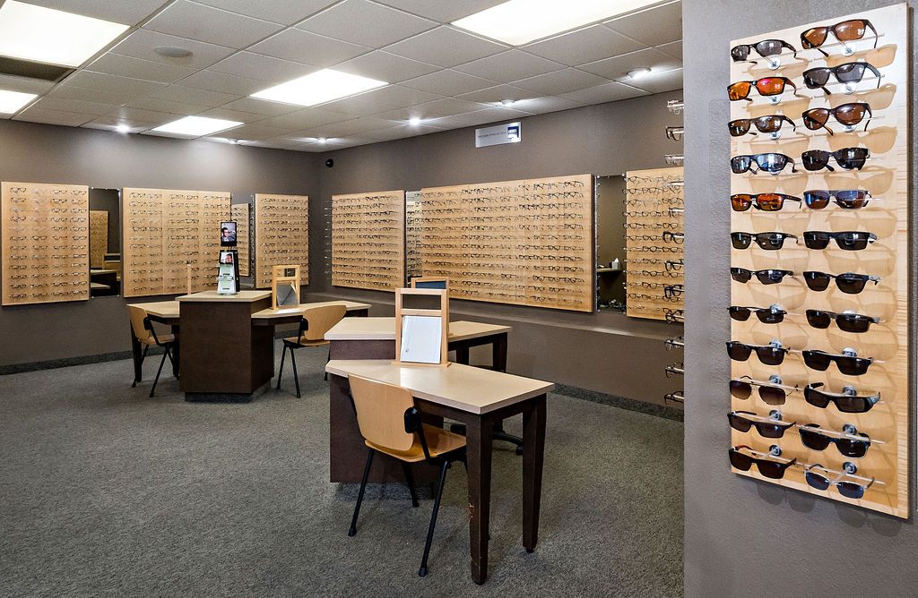 Sunglass and eyeglass frames on display at Pritchett Eye Care Associates