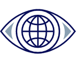 Icon of an eye with an outline of the earth at the center