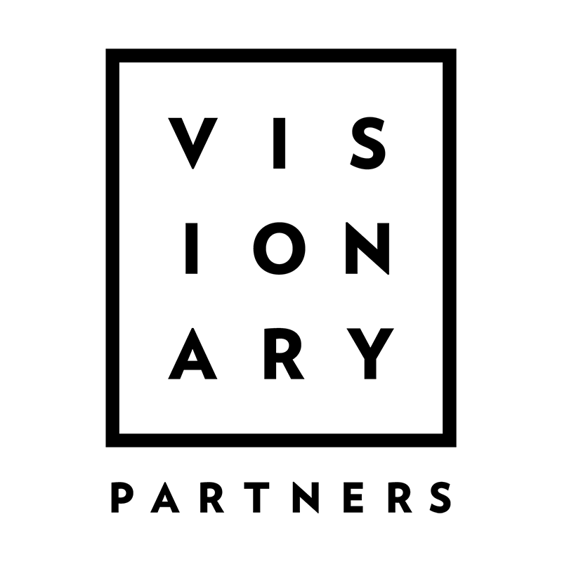 logo for Visionary Partners in black and white, stacked like an eye exam chart